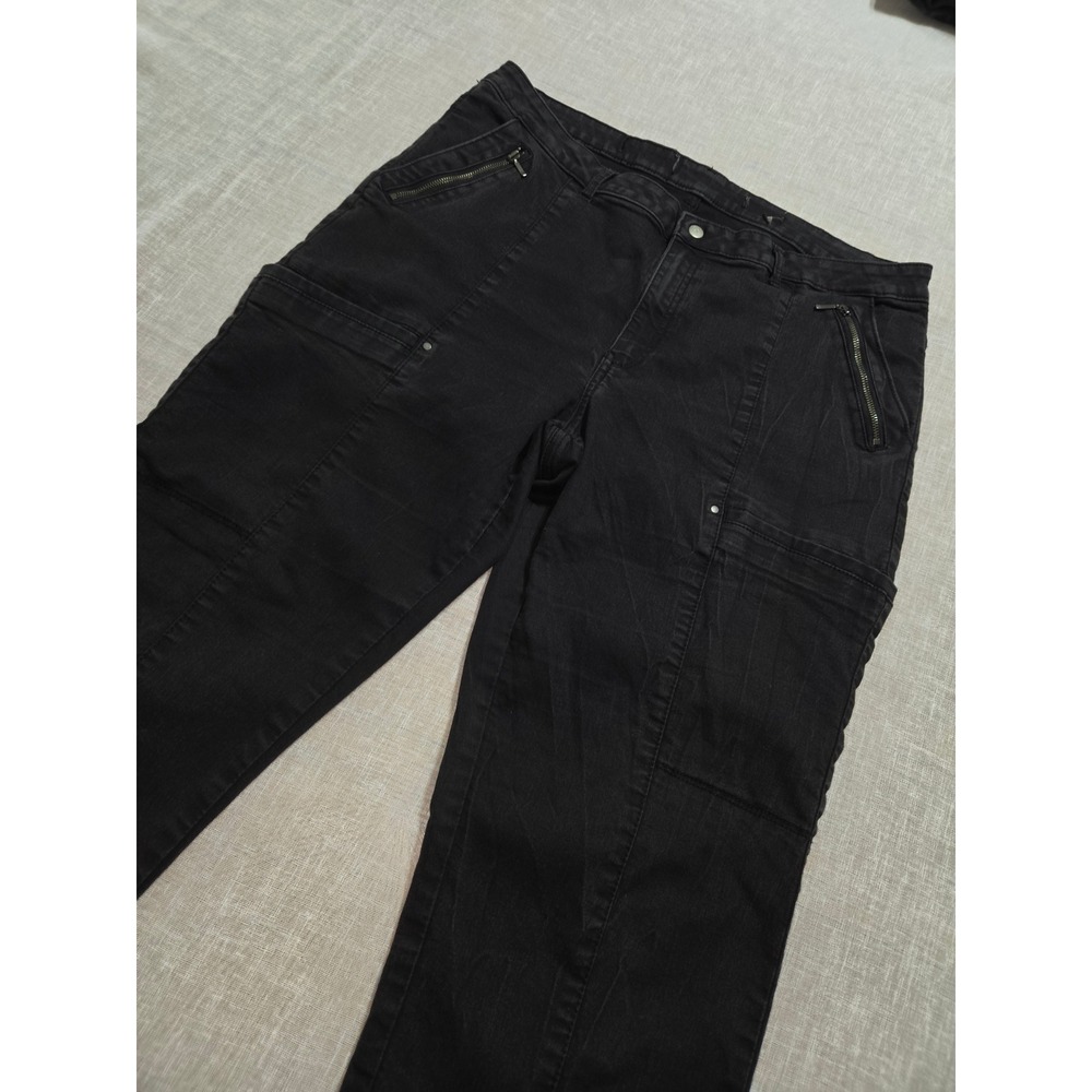 Womens Black Cargo Utility Straight Leg Jeans Stretch Y2K Pants Size 36x28 - Picture 3 of 14